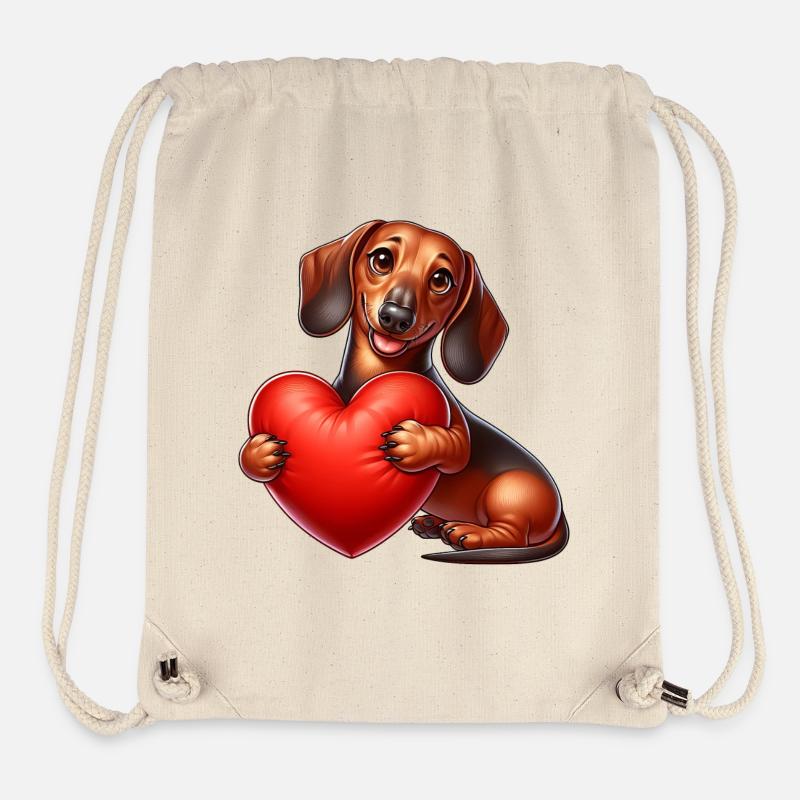 Teckel chiot dessin animé - Sac à cordon recyclé Stanley/Stella - blanc naturel