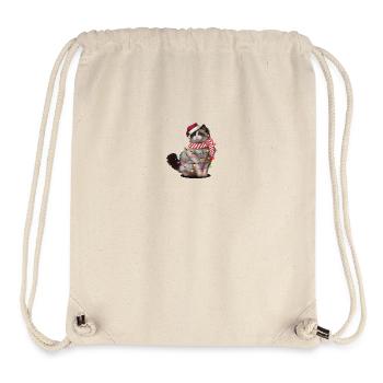 Chat Ragdoll de Noël au chapeau de Père Noël et lumières de Noël - Sac à cordon recyclé Stanley/Stella - blanc naturel - Devant