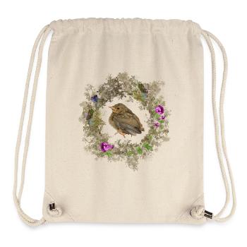Rotkehlchen mit zarten Blüten und Bläulingen - Stanley/Stella recycelter Gym Bag - Naturweiß - Vorne