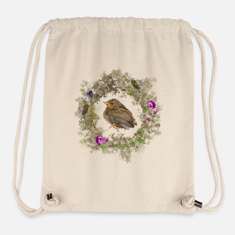 Rotkehlchen mit zarten Blüten und Bläulingen - Stanley/Stella recycelter Gym Bag - Naturweiß