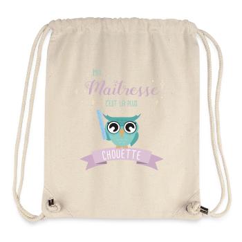 Hibou Maîtresse Chouette Illustration - Sac à cordon recyclé Stanley/Stella - blanc naturel - Devant