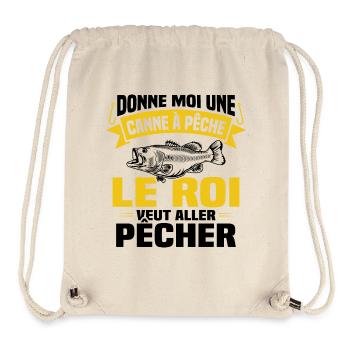 Le roi veut aller pêcher / Humour cadeau pêcheur - Sac à cordon recyclé Stanley/Stella - blanc naturel - Devant