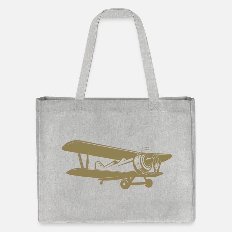 Doppeldecker Pilot Retro Minimalistisch - Stanley/Stella recycelter Shopping Bag - Grau meliert