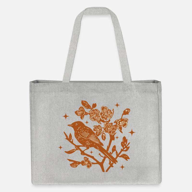 Silhouette Vogel und Herbstblumen - Stanley/Stella recycelter Shopping Bag - Grau meliert