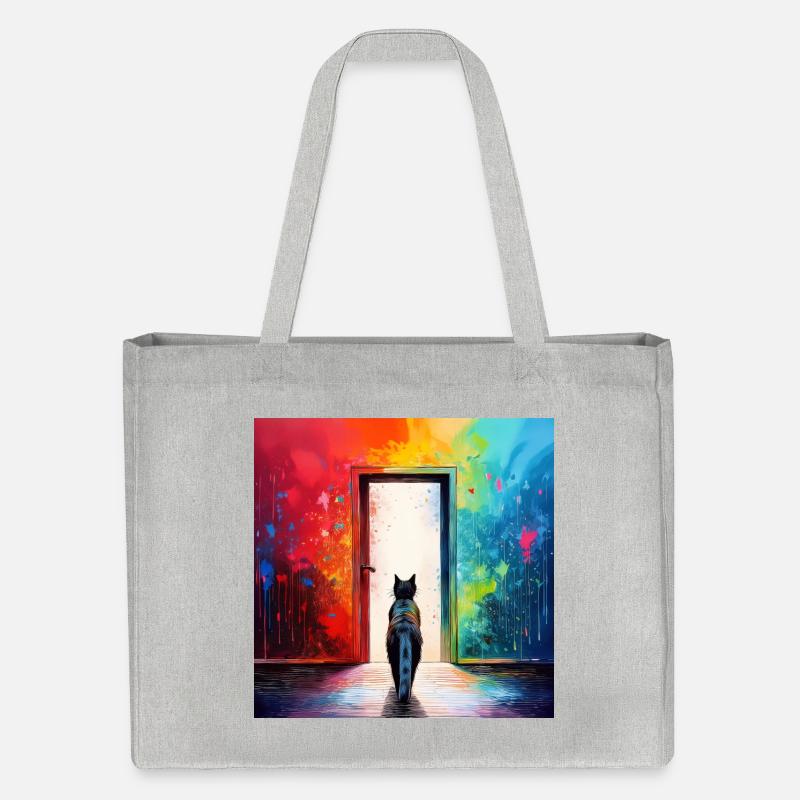 Un chat devant une porte vitrée - Cabas recyclé Stanley/Stella - gris chiné