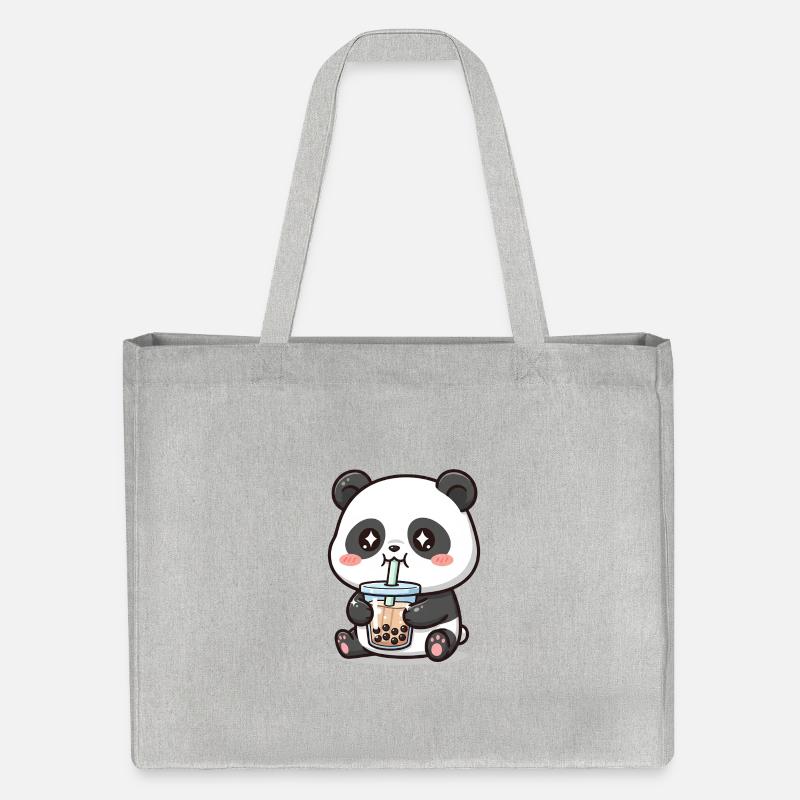 Cuddly panda bear with bubble tea - Stanley/Stella Recycled Shopping Bag - heather grey