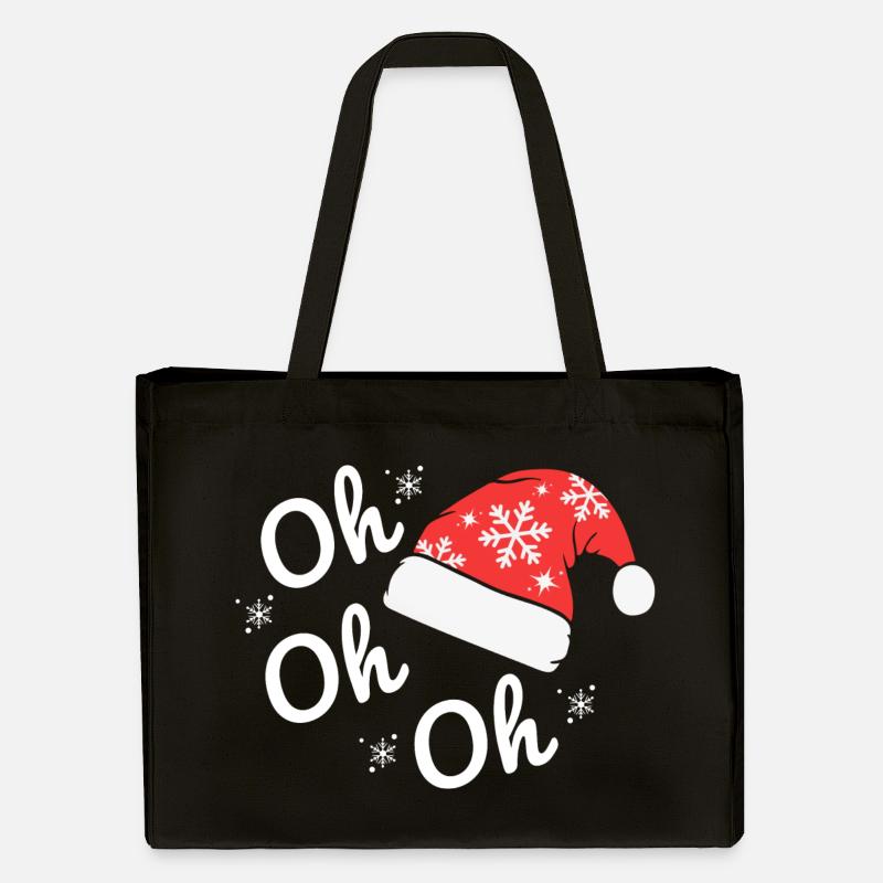 Weihnachtsmütze mit Schneeflocken, Text Happy oh oh oh - Stanley/Stella recycelter Shopping Bag - Schwarz