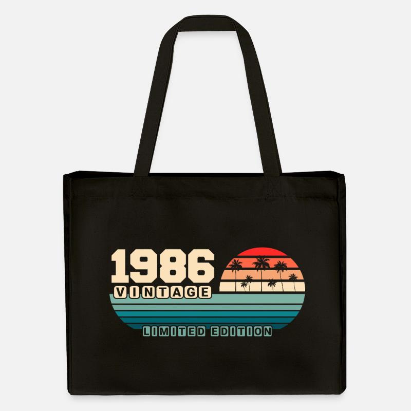 39e anniversaire 1986 Vintage 1986 Coucher de soleil rétro - Cabas recyclé Stanley/Stella - noir