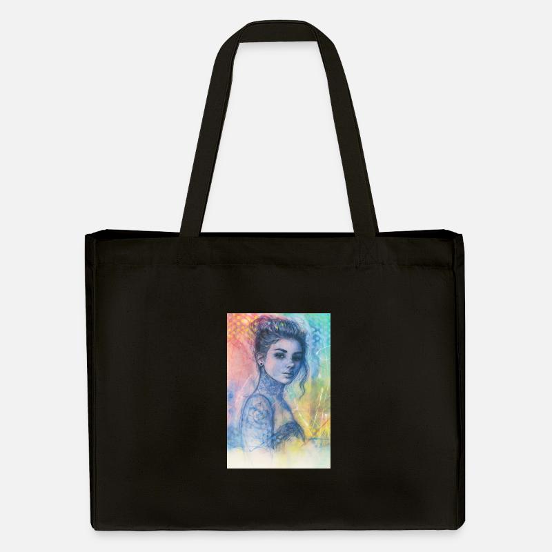 Frau Pop Regenbogen omikly Tattoo Arm Schädel Graf - Stanley/Stella recycelter Shopping Bag - Schwarz