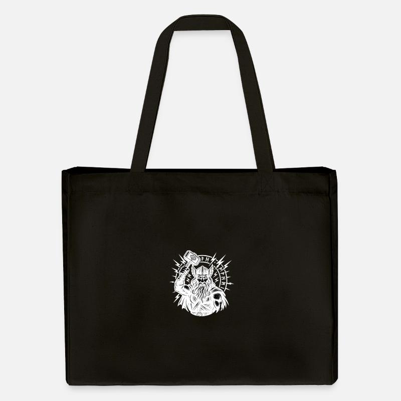 Odin with Thorhammer Lightning Rune Circle Mjölnir - Stanley/Stella Recycled Shopping Bag - black