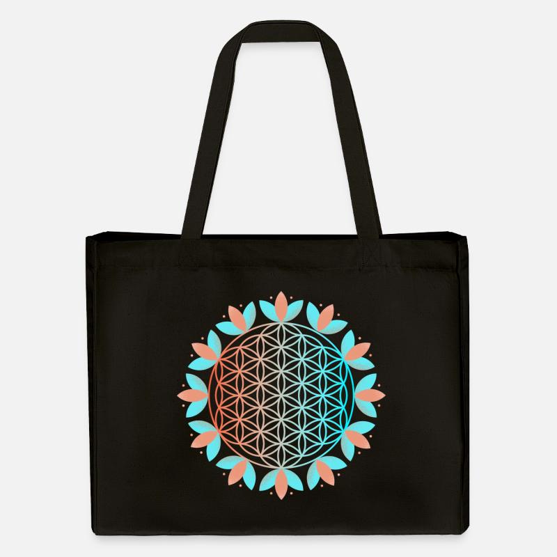 Blühende Lebensblume - Stanley/Stella recycelter Shopping Bag - Schwarz