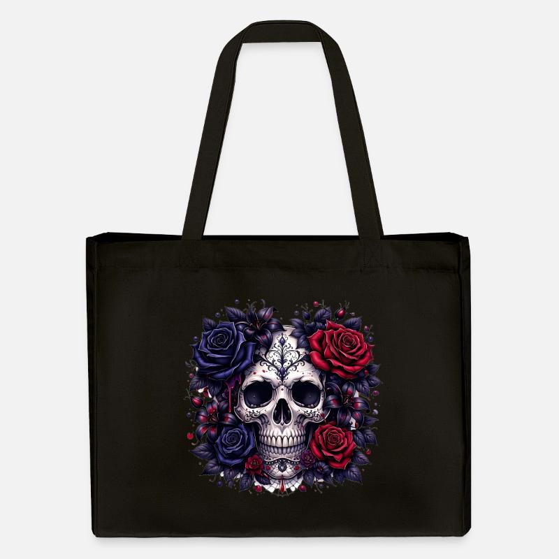 Gothic skull with roses - Stanley/Stella Recycled Shopping Bag - black