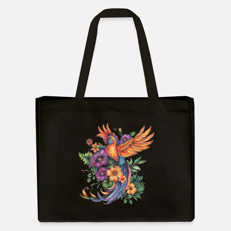 Paradiesvogel mit Blüten - Stanley/Stella recycelter Shopping Bag - Schwarz