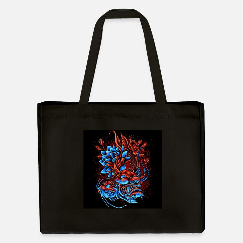 Japanischer Dämon und Koi Karpfen mit Blumen Oni - Stanley/Stella recycelter Shopping Bag - Schwarz