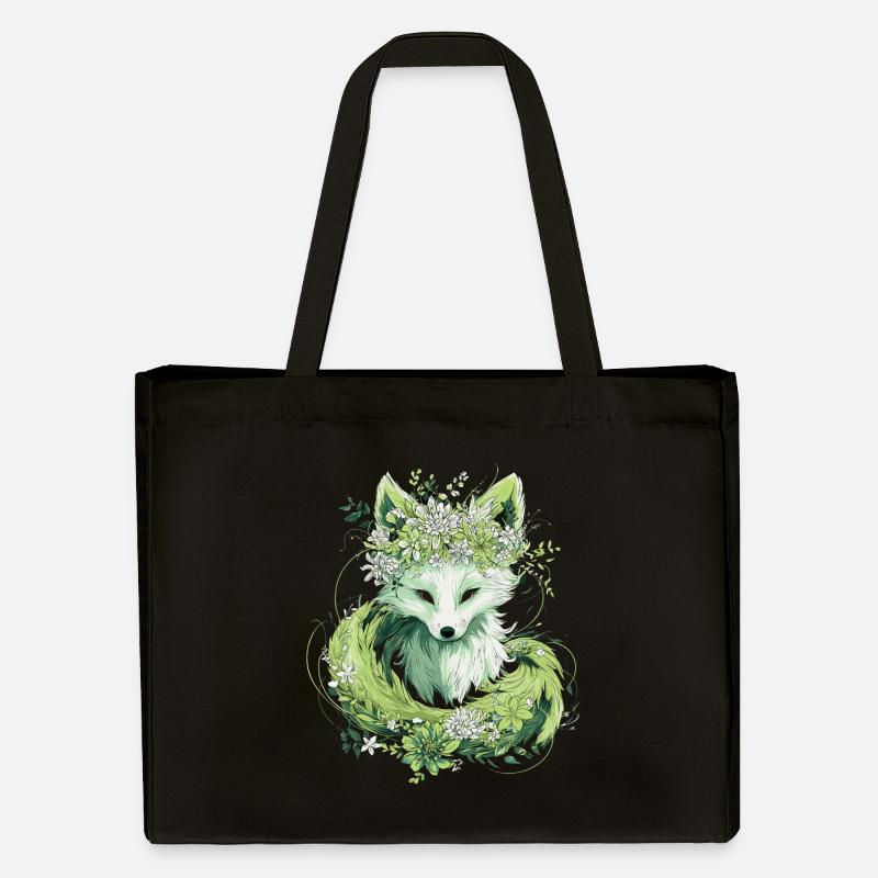 Kitsune renard boho fleurs naturelles - Cabas recyclé Stanley/Stella - noir