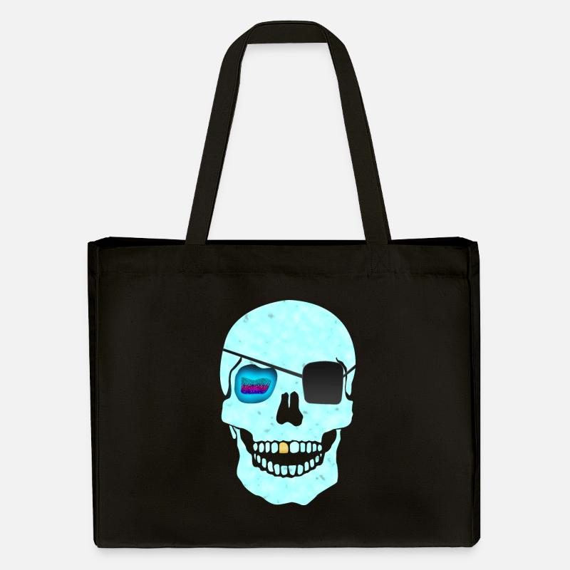 One Eye & Golden Tooth Skull - Stanley/Stella Recycled Shopping Bag - black