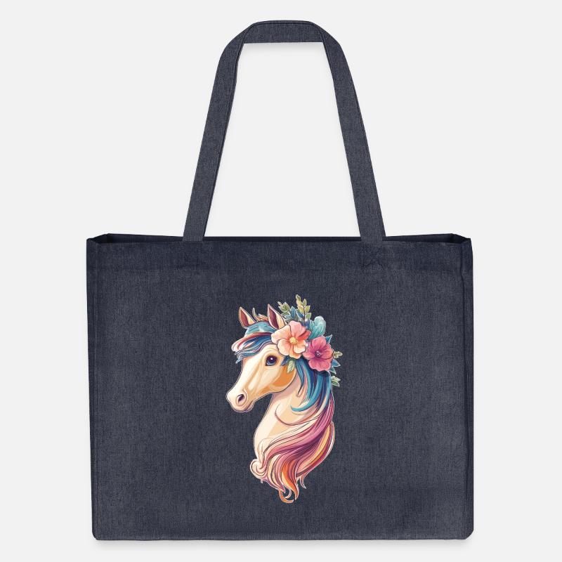 Pferd mit Blumen - Stanley/Stella recycelter Shopping Bag - midnight Blue
