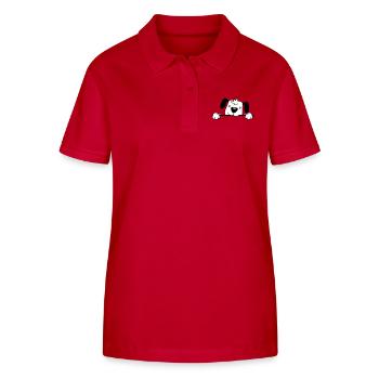 Hund Hinter Mauer Zaun Schild Guckt Glücklich Süß - Stanley/Stella Frauen Bio-Poloshirt ELLISER - Rot - Vorne - Luana (180cm)