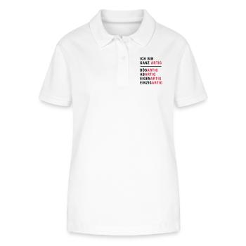Spruch, Ich bin ganz artig - Stanley/Stella Frauen Bio-Poloshirt ELLISER - Weiß - Vorne - Anna (173cm)