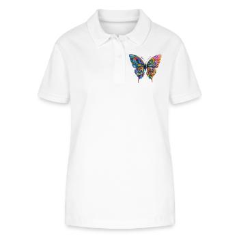 Bunter Farbenschmetterling - Stanley/Stella Frauen Bio-Poloshirt ELLISER - Weiß - Vorne - Anna (173cm)