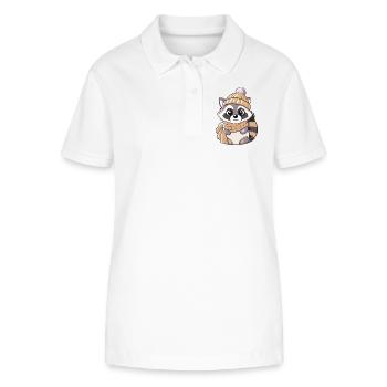 Niedlicher Waschbär mit Schal und Pudelmütze. - Stanley/Stella Frauen Bio-Poloshirt ELLISER - Weiß - Vorne - Anna (173cm)