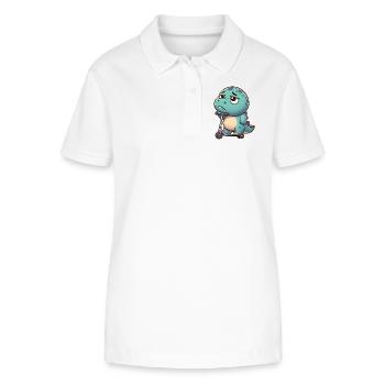 Cute Dino Trex Scooter Cartoon Boredom - Stanley/Stella Women’s Organic Polo Shirt ELLISER - white - Front - Anna (173cm)