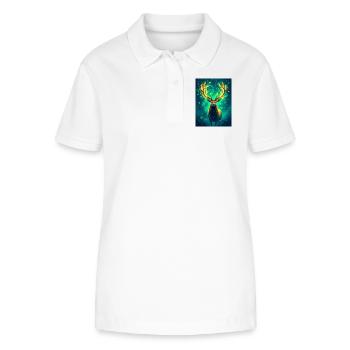 Strahlender Hirsch, der in Gold, Grün und Türkis leuchtet - Stanley/Stella Frauen Bio-Poloshirt ELLISER - Weiß - Vorne - Anna (173cm)