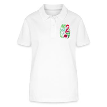 Tropische Katze & Flamingo - Sommer 2025 - Stanley/Stella Frauen Bio-Poloshirt ELLISER - Weiß - Vorne - Anna (173cm)