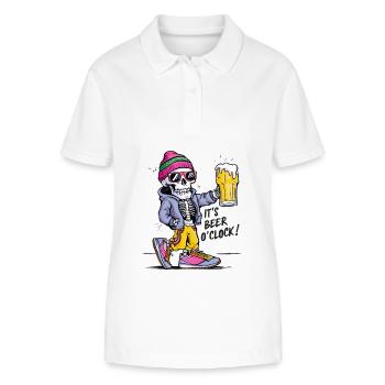 Es ist Bier Uhr Lustiges Skelett - Stanley/Stella Frauen Bio-Poloshirt ELLISER - Weiß - Vorne - Anna (173cm)