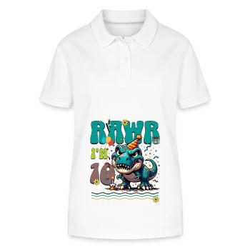 10e anniversaire Rawr T Rex dinosaure - Polo bio ELLISER Stanley/Stella Femme - blanc - Devant - Anna (173cm)