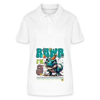 9ème anniversaire Rawr T Rex Dinosaure - Polo bio ELLISER Stanley/Stella Femme - blanc - Devant - Anna (173cm)