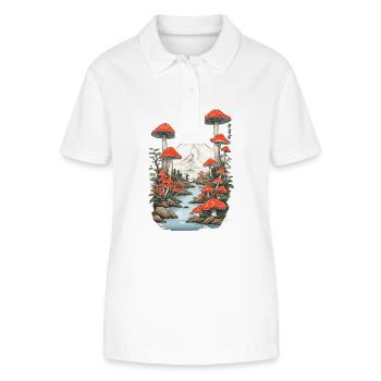 Magic Mushroom Panorama Vintage Toadstool Design - Stanley/Stella Women’s Organic Polo Shirt ELLISER - white - Front - Anna (173cm)