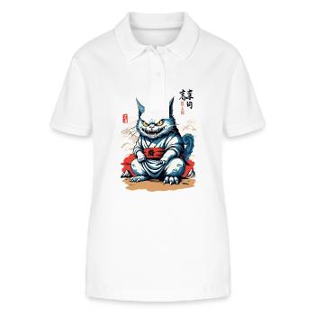 Japan Cat Aesthetic Streetwear Yokai Design - Stanley/Stella Women’s Organic Polo Shirt ELLISER - white - Front - Anna (173cm)