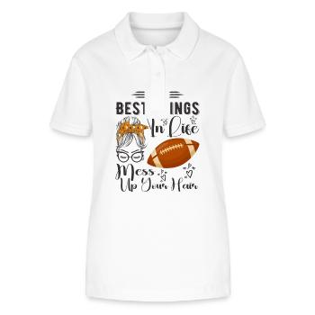 The Best Things In Life Mess Up Your Hair Football - Stanley/Stella Women’s Organic Polo Shirt ELLISER - white - Front - Anna (173cm)
