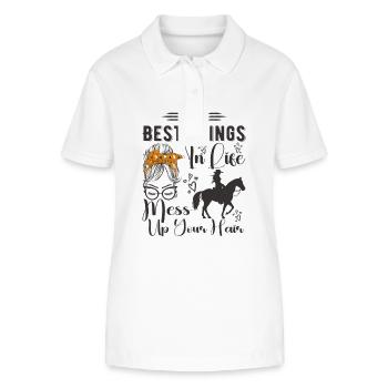 The Best Things In Life Mess Up Your Hair Horse - Stanley/Stella Women’s Organic Polo Shirt ELLISER - white - Front - Anna (173cm)