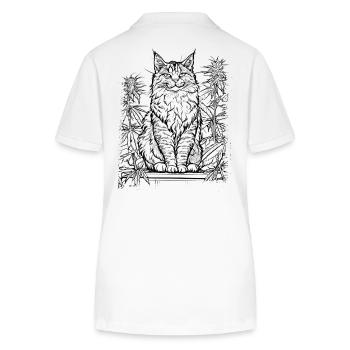 Majestätische Katze mit Hanf: Stolzer Stubentiger - Stanley/Stella Frauen Bio-Poloshirt ELLISER - Weiß - Hinten - Anna (173cm)