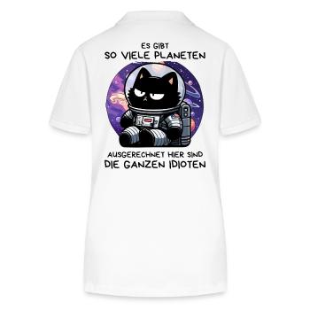 Misanthropische Katze im All – Space Mood Pur - Stanley/Stella Frauen Bio-Poloshirt ELLISER - Weiß - Hinten - Anna (173cm)