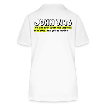 John 7:46 | Bible Quote - Stanley/Stella Women’s Organic Polo Shirt ELLISER - white - Back - Anna (173cm)