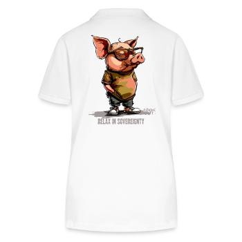 Entspanntes Souveränes Schwein - Stanley/Stella Frauen Bio-Poloshirt ELLISER - Weiß - Hinten - Anna (173cm)