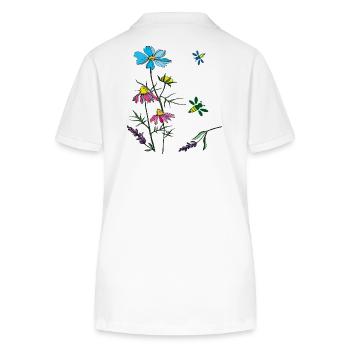 Herbes, camomille, abeilles - Polo bio ELLISER Stanley/Stella Femme - blanc - Dos - Anna (173cm)