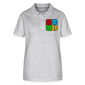 Berechnen Sie das Logo mit vier Emblemen Farbe schwarz umrandet - Stanley/Stella Frauen Bio-Poloshirt ELLISER - Grau meliert - Vorne - Anna (173cm)