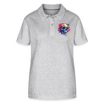 Psychedelisches Skelett mit leuchtenden Farben - Stanley/Stella Frauen Bio-Poloshirt ELLISER - Grau meliert - Vorne - Anna (173cm)