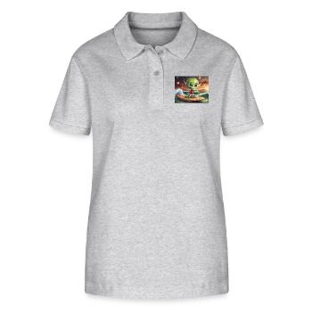 niedliche kleine grüne retro vintage alien surfen - Stanley/Stella Frauen Bio-Poloshirt ELLISER - Grau meliert - Vorne - Anna (173cm)