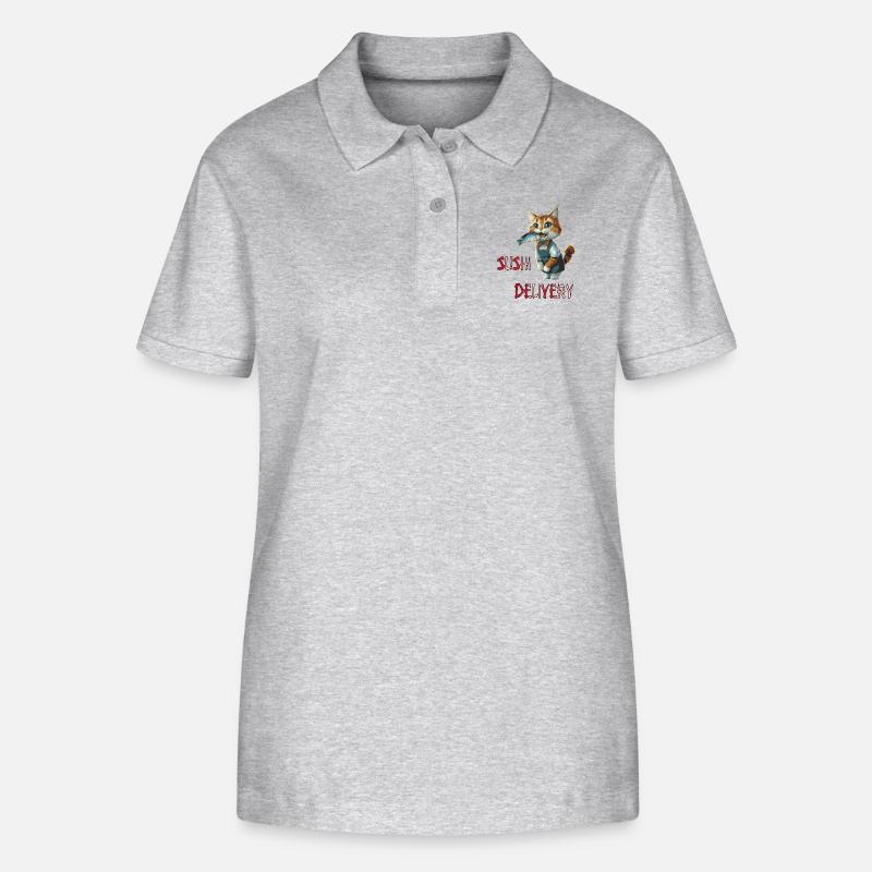 Chat avec du poisson dans la gueule - Polo bio ELLISER Stanley/Stella Femme - gris chiné