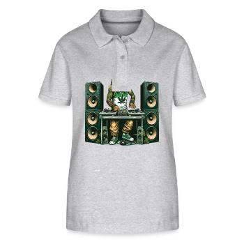 A Rasta lion DJ mixing surrounded by speakers - Stanley/Stella Women’s Organic Polo Shirt ELLISER - heather grey - Front - Anna (173cm)