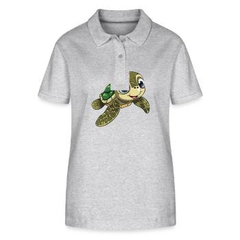 Cartoon Schildkröte - Süße Schildkröte - Kinder - Stanley/Stella Frauen Bio-Poloshirt ELLISER - Grau meliert - Vorne - Anna (173cm)