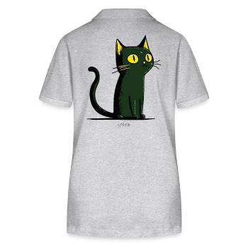Grüne Cartoon-Katze - Stanley/Stella Frauen Bio-Poloshirt ELLISER - Grau meliert - Hinten - Anna (173cm)