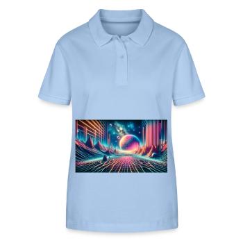 Neon Dreamscape Odyssey – Synthwave Surrealismus Wid - Stanley/Stella Frauen Bio-Poloshirt ELLISER - sky Blue - Vorne - Luana (180cm)