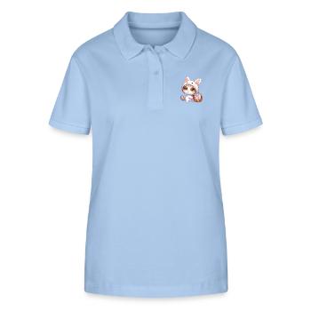 Chat dans une tenue de lapin avec panier de Pâques - Polo bio ELLISER Stanley/Stella Femme - bleu ciel - Devant - Luana (180cm)