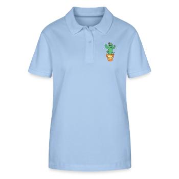 Süßer Kaktus mit Topf und Schild - free hugs - Stanley/Stella Frauen Bio-Poloshirt ELLISER - sky Blue - Vorne - Luana (180cm)